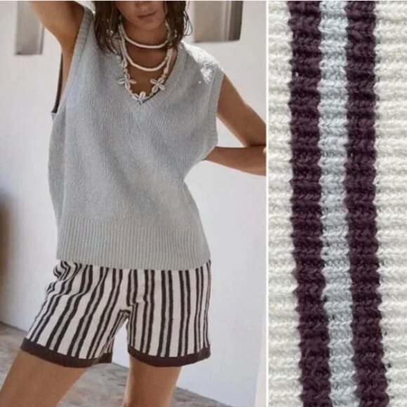 Free People (FP) Beach Shorts Women's‎ Large High-Waist Striped Knit Shorts - Picture 1 of 13
